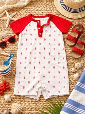 Janie and Jack Lobster Print Romper | 18–24M | Coastal Summer Outfit